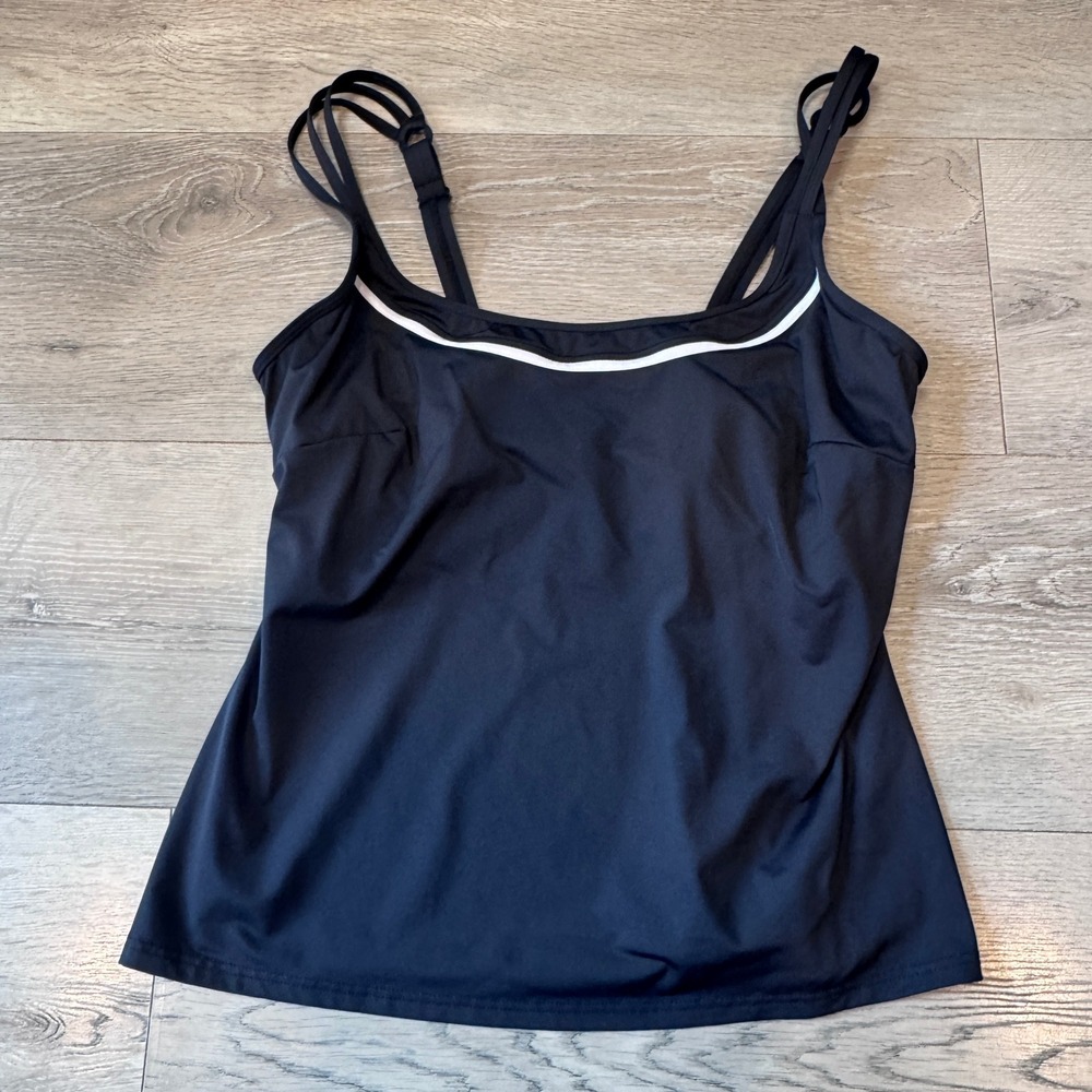 Lascana Womens Black Underwire Tankini Swim Top White Trim 38B Medium
